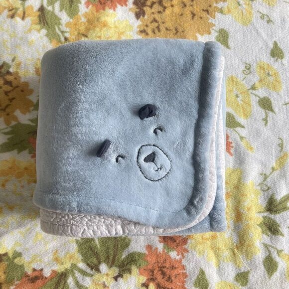 Carter's Plush Baby Blanket Blue Fleece Bear‎ White Sherpa Security Lovey Rare - Picture 1 of 10